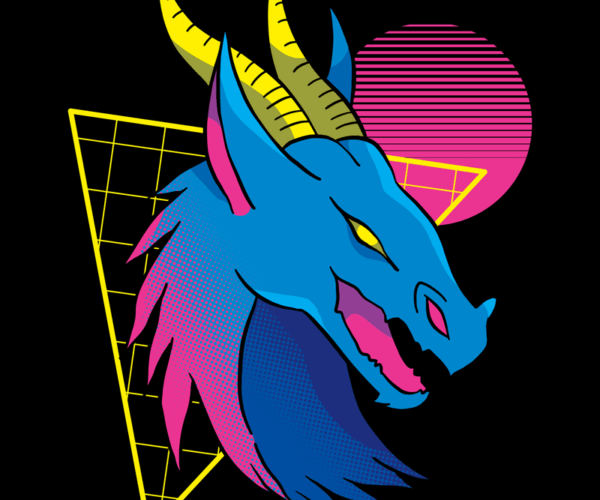 Retro Dragon Head - 80s Synthwave Style