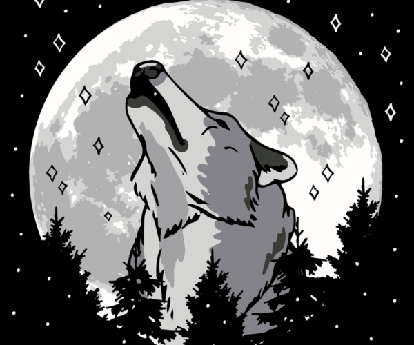 Howling Wolf Under the Full Moon