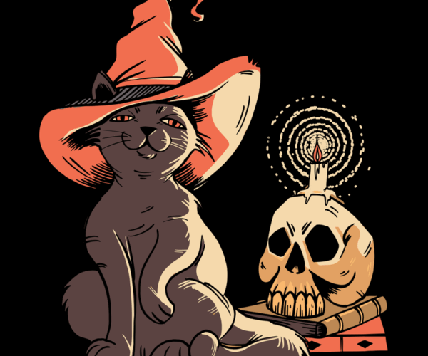 Witch Cat & Skull - Spooky Halloween Charm