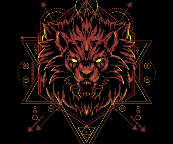 Crimson Rage Wolf - Sacred Geometry