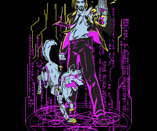 John Wick & Cybernetic Dog - Neon Cyberpunk