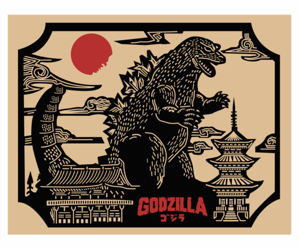 Godzilla - Japanese Woodblock Print