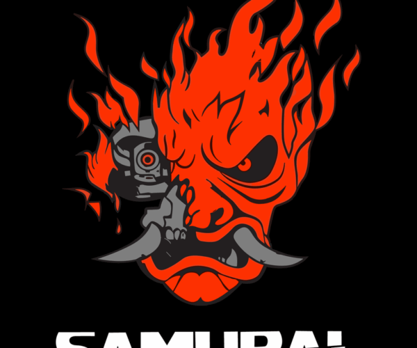 Cybernetic Oni Samurai - Flaming Skull