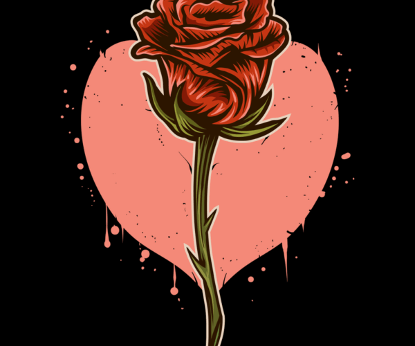 Rose & Heart - Vintage Vector Art