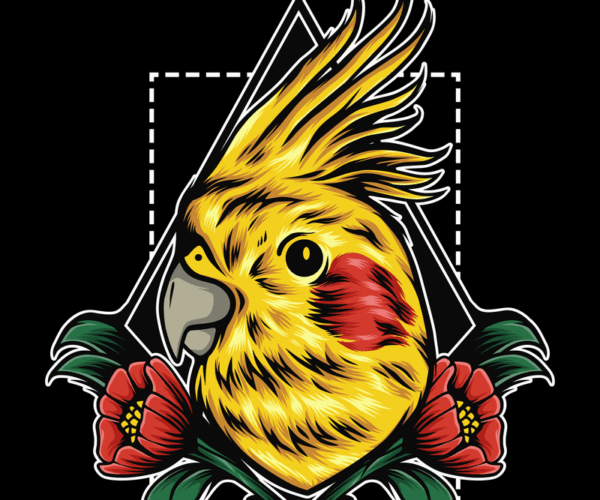 Cockatiel Portrait - Floral Accent