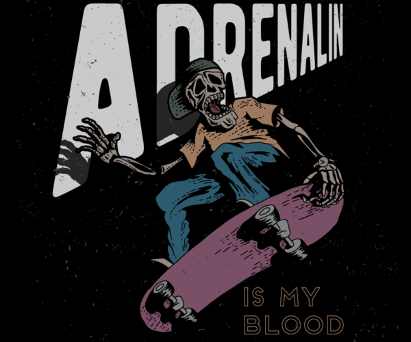 Adrenaline Junkie - Skateboard Skeleton Design