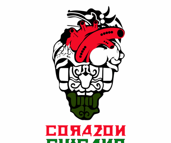 Corazón Sangrado - Aztec Skull Design