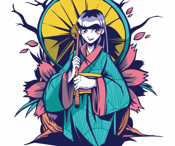 Geisha Girl Under Cherry Blossoms