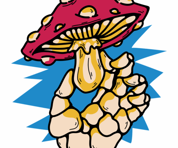 Skeletal Hand & Mushroom - Psychedelic Fungi