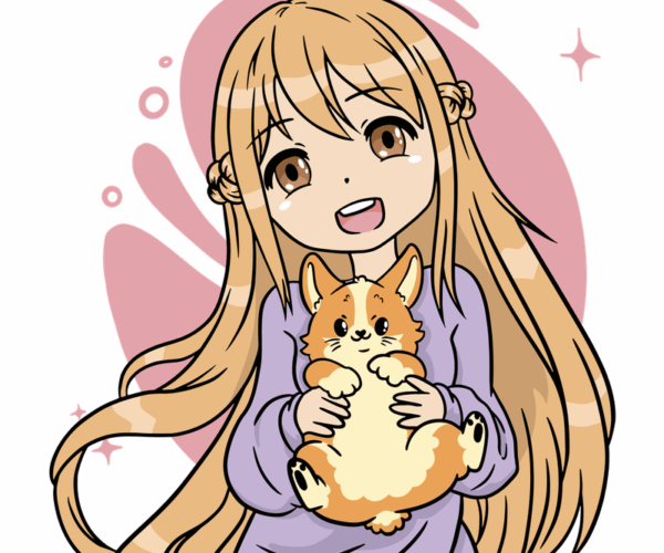 Anime Girl with Corgi - Kawaii Embrace