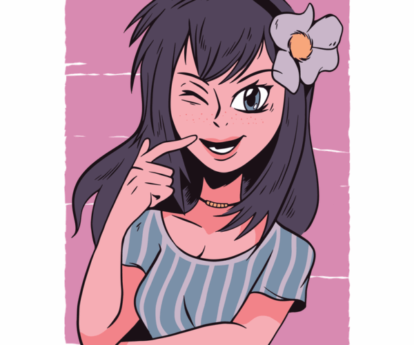 Winking Anime Girl - Playful Pink
