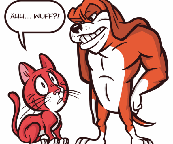 Muscly Dog and Scared Cat -  A Friendly Rivalry