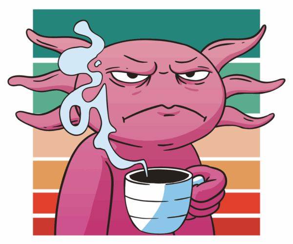 Grumpy Axolotl Coffee Lover - Retro Vibes