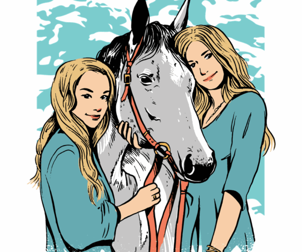 Twin Sisters and Their Horse - Equestrian Portrait