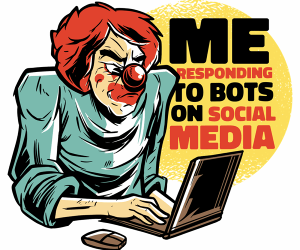 Clown on Laptop - Social Media Bot Battle