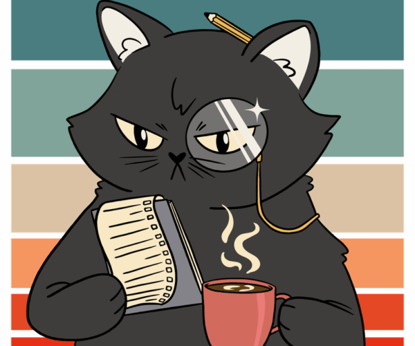 Bookworm Cat - Retro Coffee Break