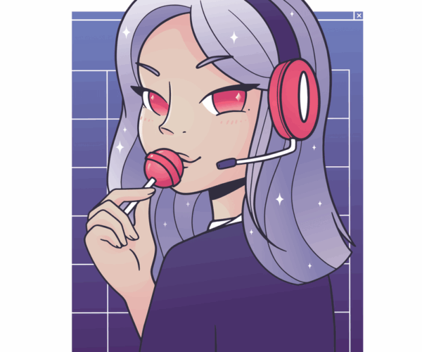 Gamer Girl with Lollipop - Kawaii Cyberpunk Style