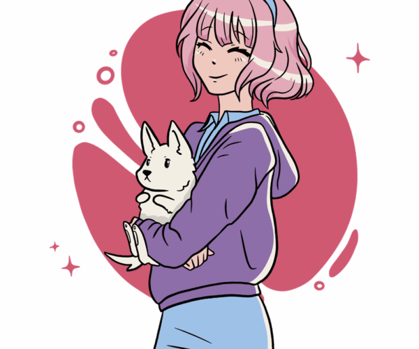 Anime Girl with Puppy - Kawaii Companion
