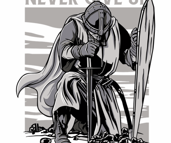 Kneeling Knight - Never Give Up