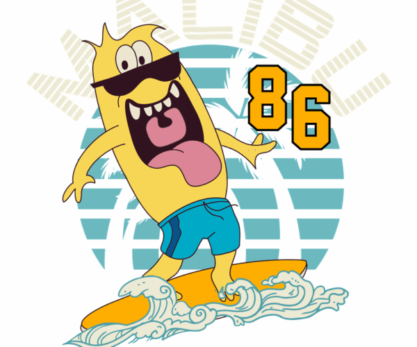 Surfing Monster - Beach Cartoon