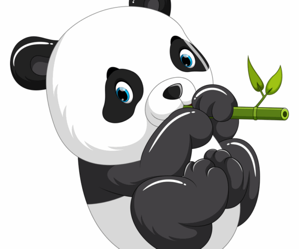 Panda Munching Bamboo - Whimsical Cartoon