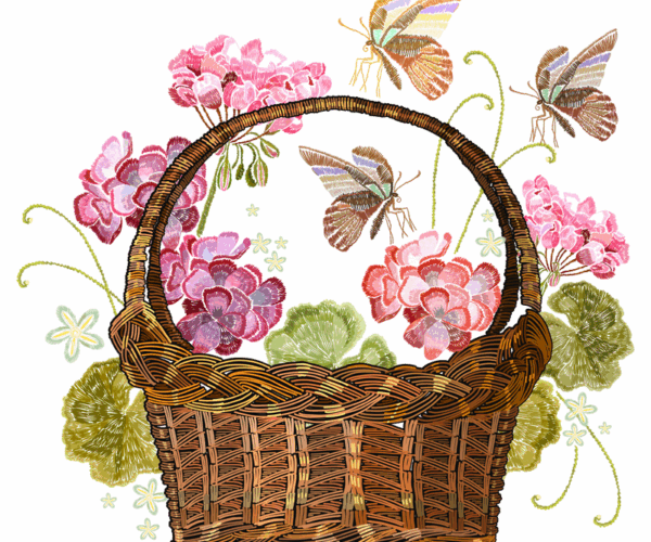 Basket of Geraniums - Embroidered Charm
