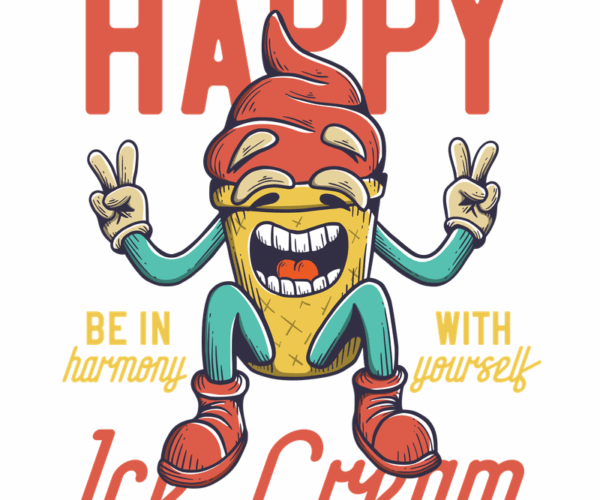 Happy Ice Cream - Retro Cartoon