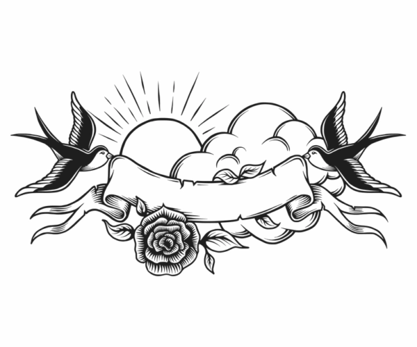 Swallow Tattoo - Retro Banner Artwork