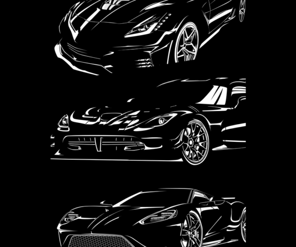 Supercar Trio - Monochrome Automotive Art
