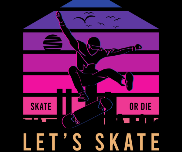 Skateboarder Scene - Neon Cityscape