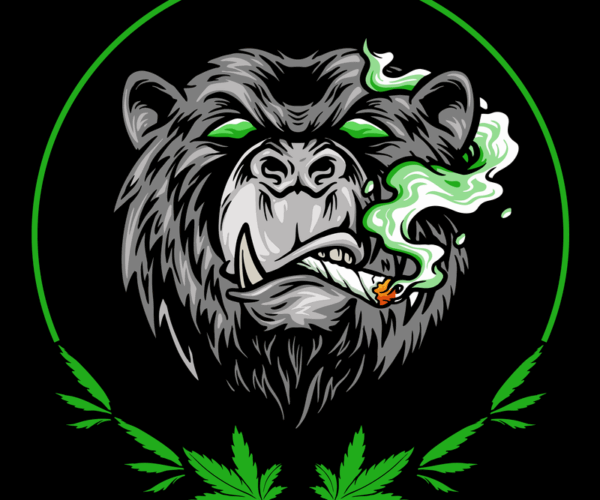 Smoking Gorilla - Ganja Leaf Emblem