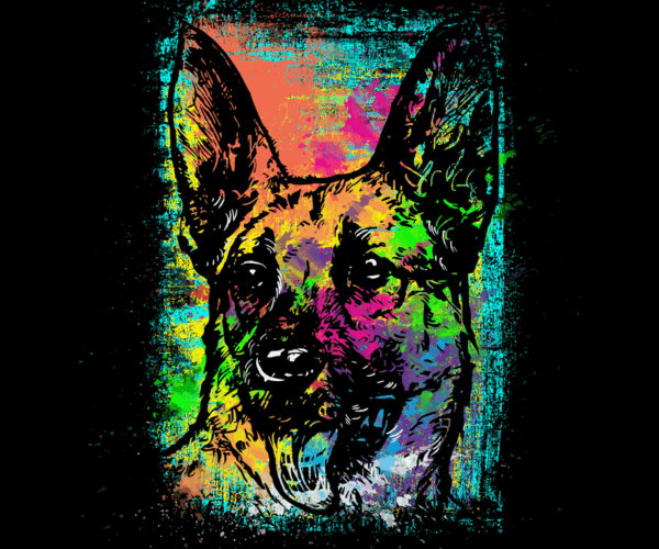 Neon Shepherd - Paint Splatter Portrait