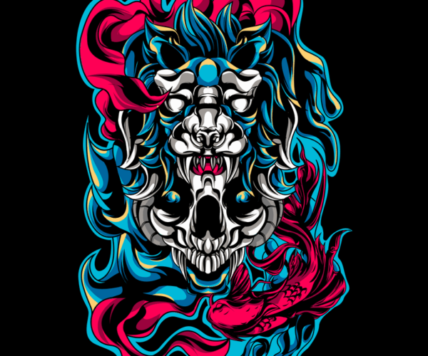 Wolf Skull Koi - Neo-Traditional Fusion