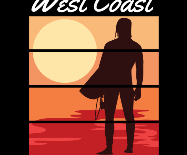 West Coast Surfer - Sunset Silhouette