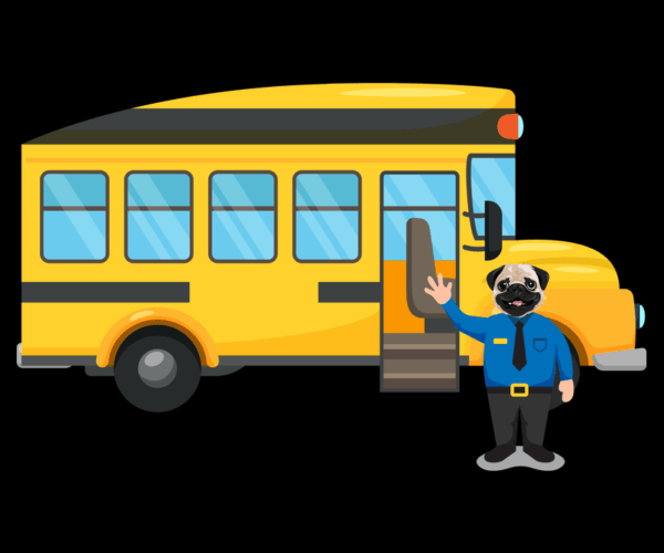 Pug Bus Driver - Cartoon Fun