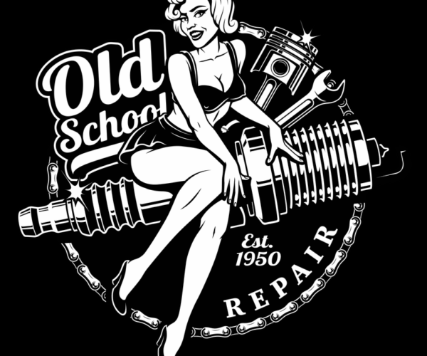 Old School Repair - Pin-up Mechanic Logo