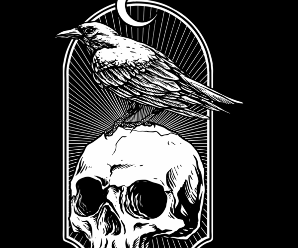 Raven Perched - Grim Skull Design