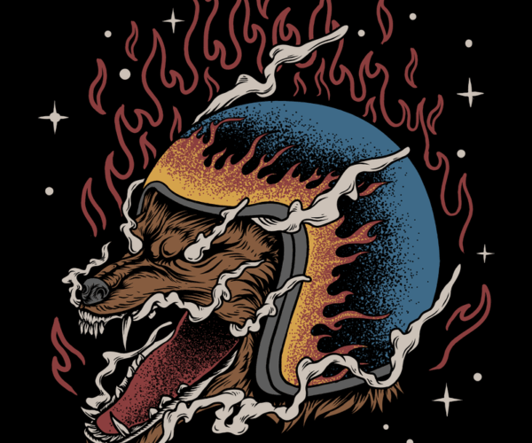 Flaming Fido - Biker Wolf Design