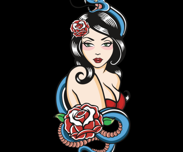 Snake Charmer - Tattoo Flash Pin-up