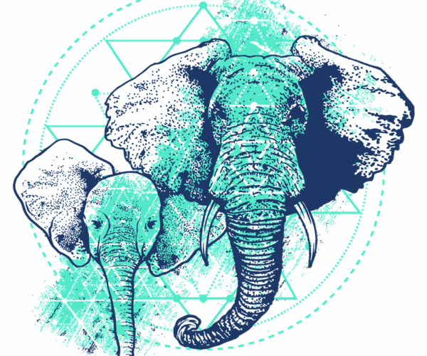Elephant Duo - Geometric Guardian