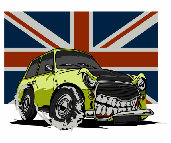 Cartoon Mini Cooper + British Union Flag