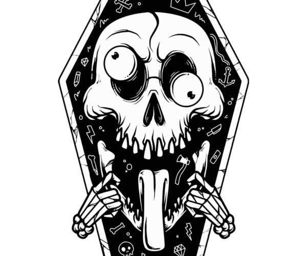 Coffin Skull - Expressive Cartoon Art