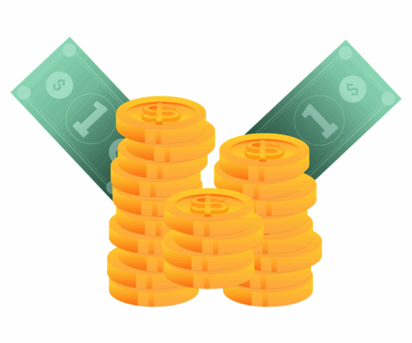 Stacked Coins + Dollar Bills