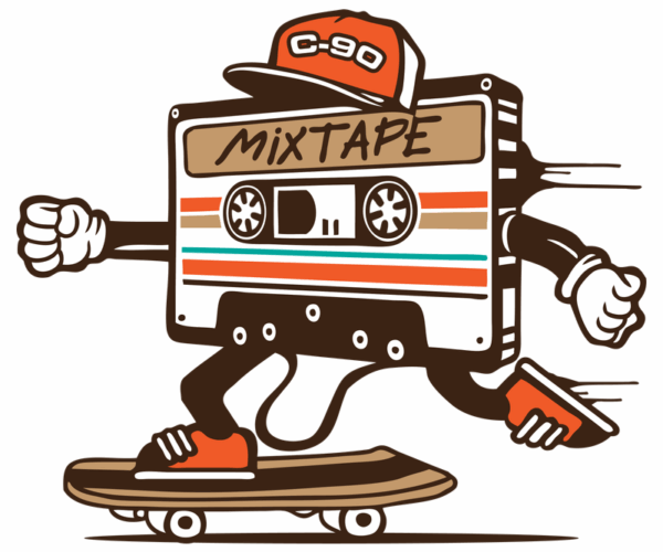 Cassette Tape Character - Skateboarding Style