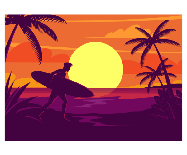 Surfer Sunset - Tropical Paradise Scene
