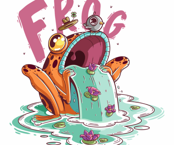 Waterfall Frog - Whimsical Cartoon