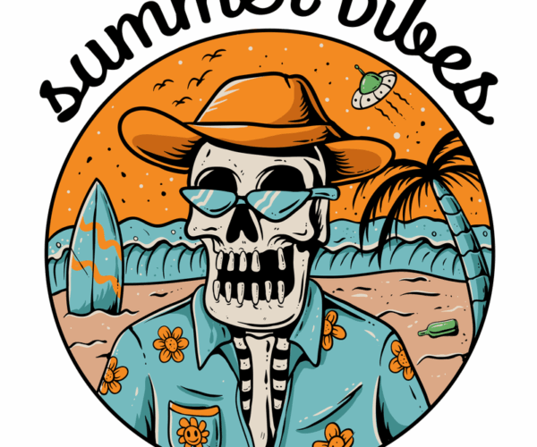 Summer Vibes Skeleton - Beach Vacation Art