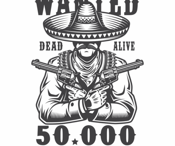Wanted Poster - Bandit with Revolvers