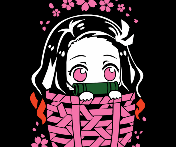 Nezuko Kamado in a Pink Basket - Chibi Kawaii Design