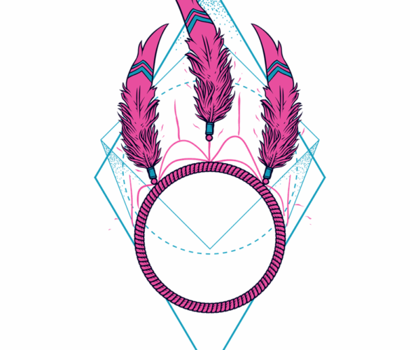 Geometric Dreamcatcher - Neon Tribal Design
